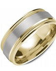 Crown Ring Jewellery - Band - Plain Blue Royale 14K Two Tone Brushed Center Millgrain Stepped Rims Band