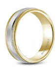 Crown Ring Jewellery - Band - Plain Blue Royale 14K Two Tone Brushed Center Millgrain Stepped Rims Band