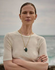 By Pariah Jewellery - Necklace - Coloured Stones By Pariah 14K Yellow Gold Extra Large Moss Agate Pebble Pendant