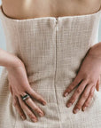 By Pariah Jewellery - Rings By Pariah 14K Yellow Gold Grey Agate Moss Agate Ring Trilogy Size 8