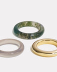 By Pariah Jewellery - Rings By Pariah 14K Yellow Gold Grey Agate Moss Agate Ring Trilogy Size 8