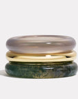 By Pariah Jewellery - Rings By Pariah 14K Yellow Gold Grey Agate Moss Agate Ring Trilogy Size 8