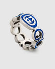Gucci Jewellery - Rings Gucci Interlocking G Blue Enamel Silver Ring Size 7.5