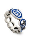 Gucci Jewellery - Rings Gucci Interlocking G Blue Enamel Silver Ring Size 7.5