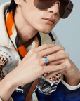 Gucci Jewellery - Rings Gucci Interlocking G Blue Enamel Silver Ring Size 7.5