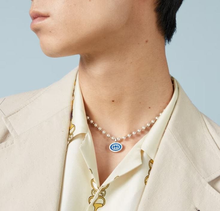 Gucci Interlocking G Boule Blue Enamel Sterling Silver Necklace