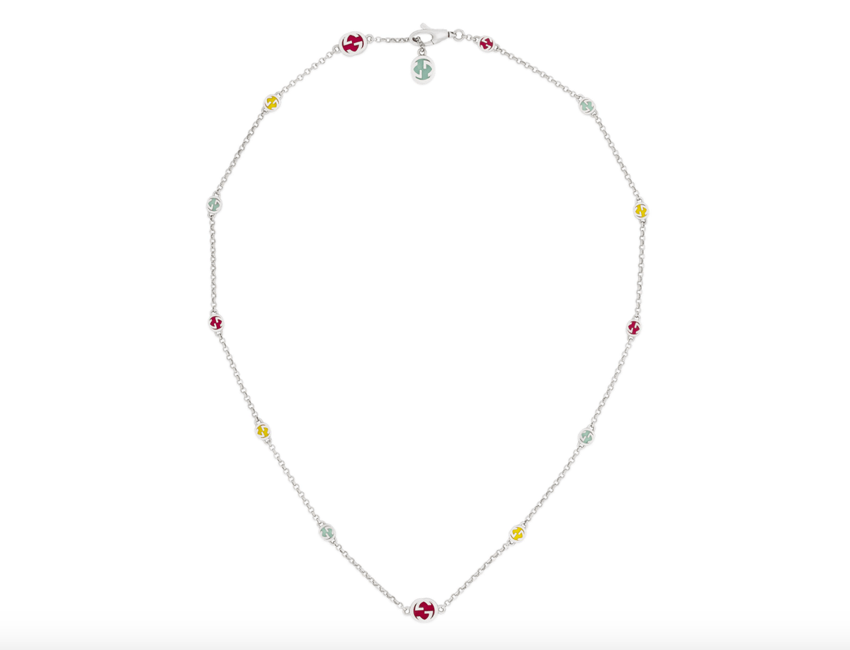 GUCCI Sterling Silver Interlocking G Necklace With Multicolor Enamel