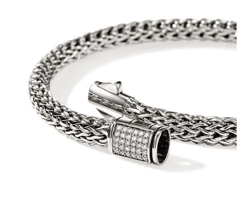 John Hardy Sterling Silver 5mm Icon Bracelet with Pave Diamond