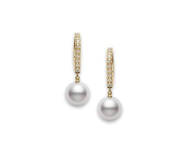 Mikimoto Jewellery - Earrings - Drop Mikimoto 18K Yellow Gold Diamond Leverback 7.5mm Pearl Drop Earrings