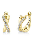 Shy Creation Jewellery - Earrings - Hoop Shy Creation 14K Yellow Gold Diamond Criss Cross Huggie Hoops