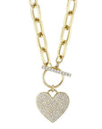 Shy Creation Jewellery - Necklace Shy Creation 14K Yellow Gold Pave Diamond Heart Toggle Necklace