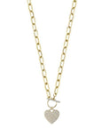 Shy Creation Jewellery - Necklace Shy Creation 14K Yellow Gold Pave Diamond Heart Toggle Necklace