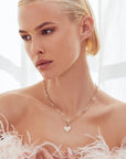 Shy Creation Jewellery - Necklace Shy Creation 14K Yellow Gold Pave Diamond Heart Toggle Necklace