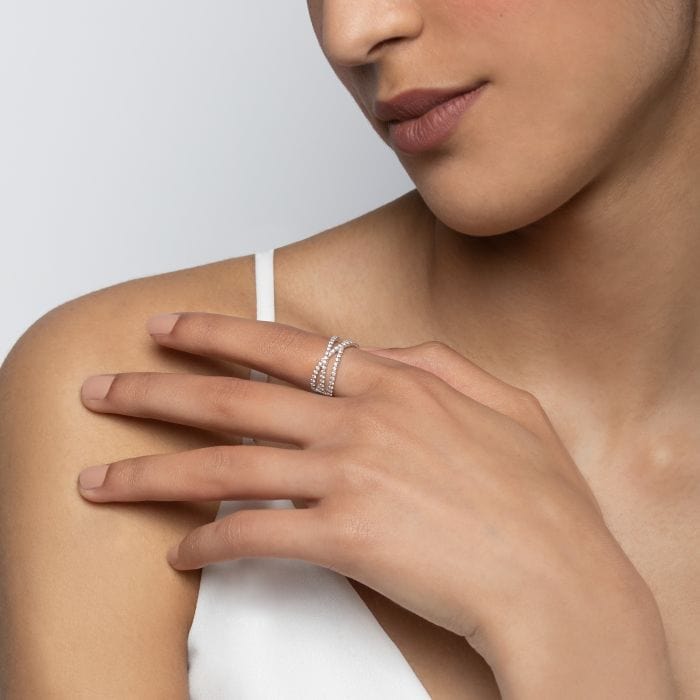 Birks 18K White Gold Rosee du Matin Diamond Crossover Ring