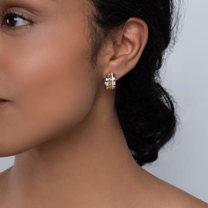 Birks Jewellery - Earrings - Hoop Birks Dare to Dream Diamond Tri-Gold Huggie Earrings