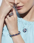Farah Khan Jewellery - Bracelet Farah Khan 18K Yellow Gold 8mm Aruba Blue Ceramic Hinged Bangle
