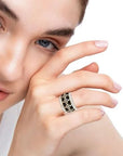 Farah Khan Jewellery - Rings Farah Khan 18K Yellow Gold Diamond Black Ceramic Stacking Ring Size 7.5