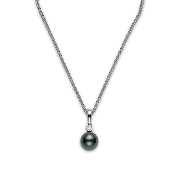 Mikimoto Jewellery - Necklace Mikimoto White Gold, Diamond, and 8mm A+ Black South Sea Pearl Necklace