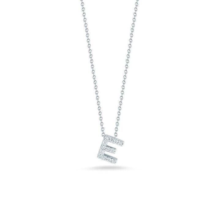 Roberto Coin Tiny Treasures 18K White Gold Diamond Love Letter 'E' Necklace