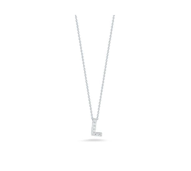 Initial Charm Necklace in 18K White Gold with Diamond A