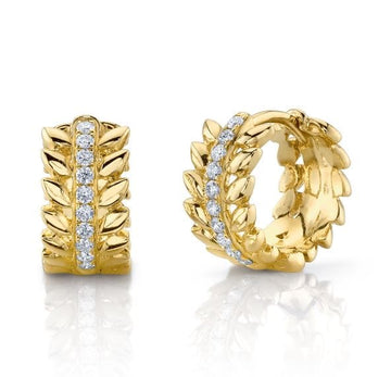 SC Jewellery - Earrings - Hoop 14K Yellow Gold 0.20ctw Diamond Laurel Wreath Huggies