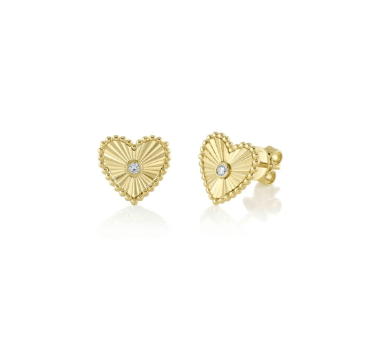 14K Yellow Gold Diamond Starburst Heart Studs