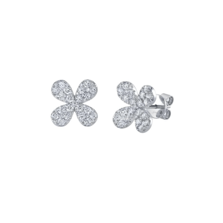 Shy Creation 14K White Gold Diamond Flower Studs
