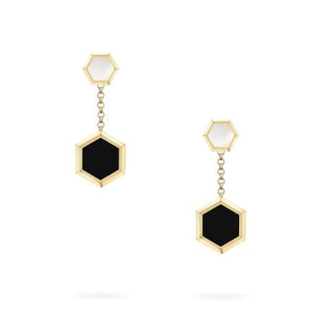 Birks Jewellery - Earrings - Drop Birks 18K Yellow Bee Chic Onyx Mother of Pearl Drop Earrings