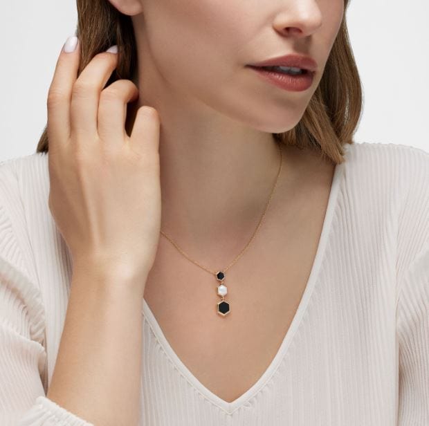 Birks Jewellery - Necklace Birks 18K Yellow Gold Bee Chic Onyx and Mother of Pearl Triple Drop Necklace