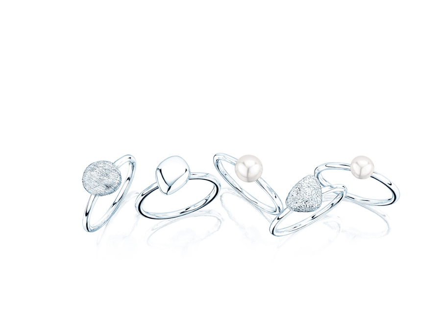 Birks Unclassified Birks Pebble Silver and Pearl Stackable 5-Ring Set