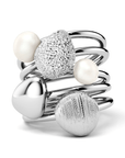 Birks Unclassified Birks Pebble Silver and Pearl Stackable 5-Ring Set