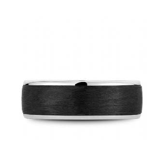 Crown Ring Jewellery - Band - Plain Bleu Royale 14K White Gold Black Carbon Fiber Band