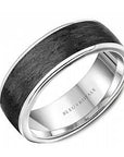 Crown Ring Jewellery - Band - Plain Bleu Royale 14K White Gold Black Carbon Fiber Band