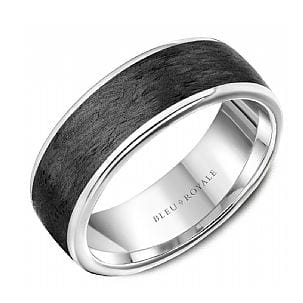 Crown Ring Jewellery - Band - Plain Bleu Royale 14K White Gold Black Carbon Fiber Band