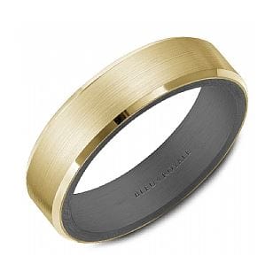 Crown Ring Jewellery - Band - Plain Bleu Royale 14K Yellow Gold and Titanium Beveled Edge Band