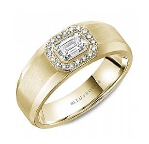 Crown Ring Jewellery - Band - Diamond Bleu Royale 14K Yellow Gold Emerald Cut Diamond Halo Band