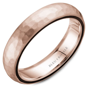 Crown Ring Bleu Royale Distinct 5mm Rose Gold with Black Enamel Hammered Top & Enamel Inlay Wedding Band