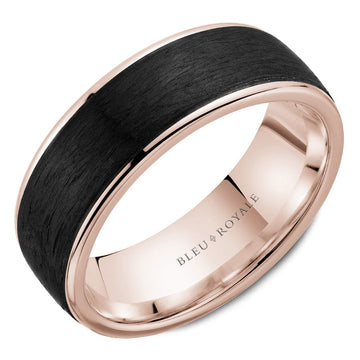 Crown Ring Bleu Royale Distinct 7.5mm Rose Gold & Forged Carbon Fiber Wedding Band