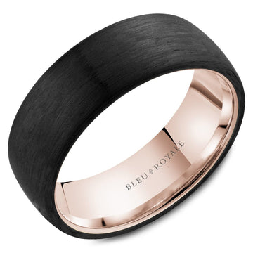 Crown Ring Bleu Royale Distinct 7.5mm Rose Gold & Forged Carbon Fiber Wedding Band