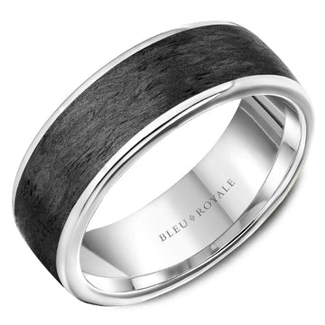 Crown Ring Bleu Royale Distinct 7.5mm White Gold & Forged Carbon Fiber Wedding Band