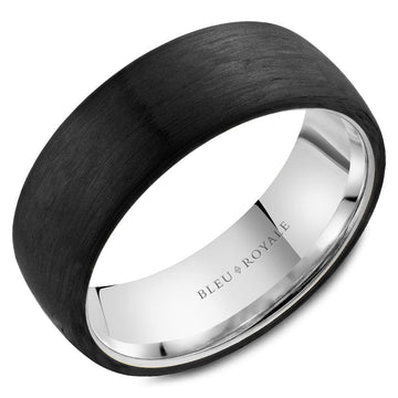 Crown Ring Bleu Royale Distinct 7.5mm White Gold & Forged Carbon Fiber Wedding Band