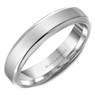 Crown Ring Bleu Royale Legacy 5mm White Gold Sandpaper Center & High Polish Edges Wedding Band