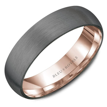 Crown Ring Bleu Royale Tantalum & Precious 6mm Rose Gold & Grey Sandpaper Top & High Polish Inside Wedding Band