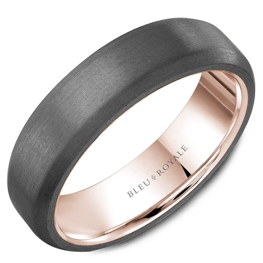 Crown Ring Bleu Royale Tantalum & Precious 6mm Rose Gold & Grey Sandpaper Top Wedding Band