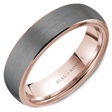 Crown Ring Bleu Royale Tantalum & Precious 6mm Rose Gold & Grey Wedding Band