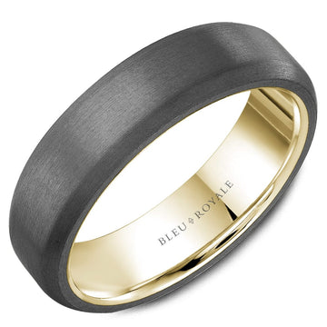 Crown Ring Bleu Royale Tantalum & Precious 6mm Yellow Gold & Grey Sandpaper Top Wedding Band