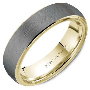 Crown Ring Bleu Royale Tantalum & Precious 6mm Yellow Gold & Grey Wedding Band