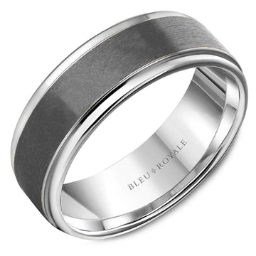 Crown Ring Bleu Royale Tantalum & Precious 7.5mm White Gold & Grey Wedding Band