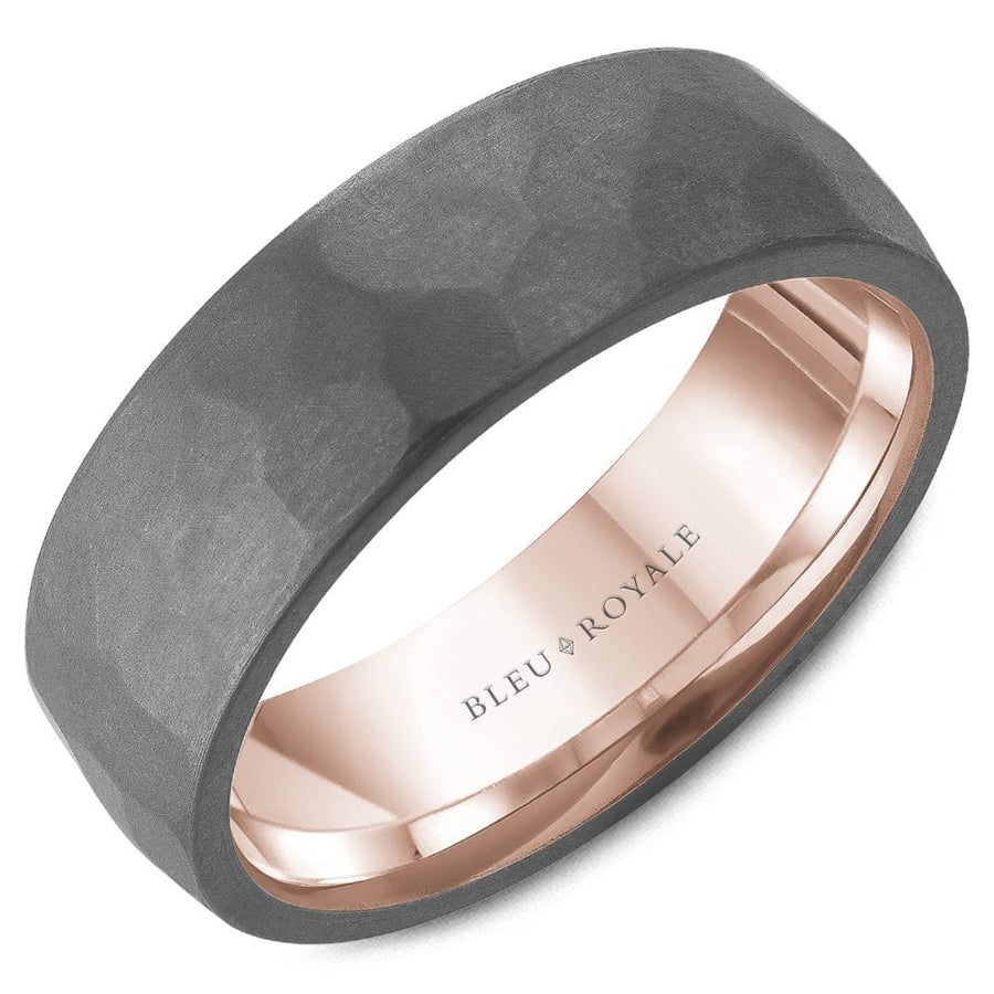 Crown Ring Bleu Royale Tantalum & Precious 7mm Rose Gold Frosted Hammered Top Wedding Band