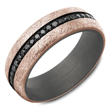 Crown Ring Bleu Royale Tantalum & Precious 7mm Rose Gold & Grey with Black Rhodium on Setting Wedding Band